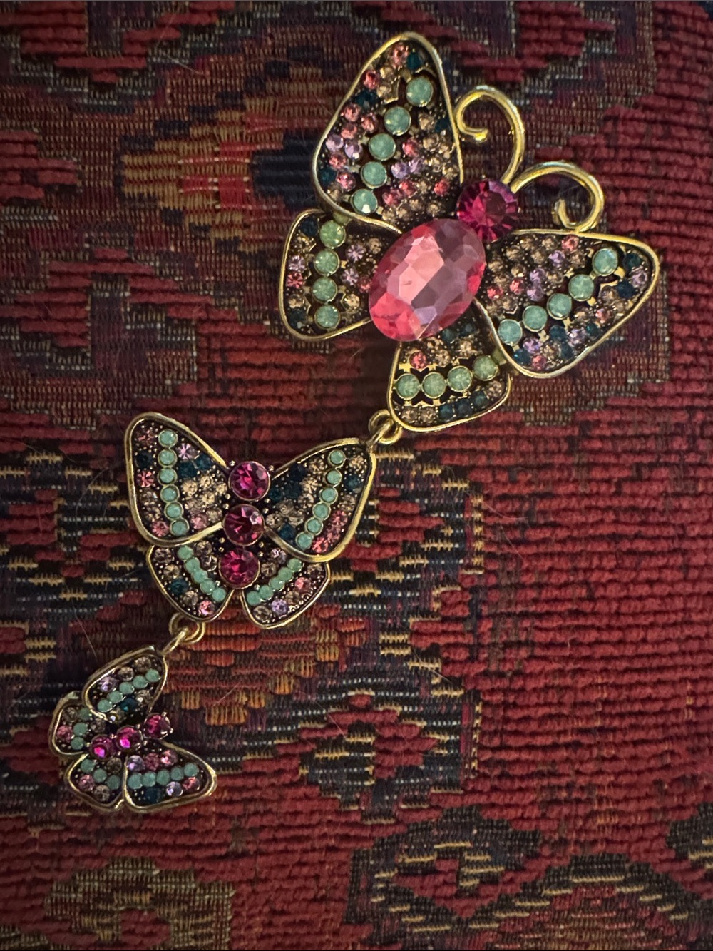 Aratta Silent Journey Multicolor Pink Crystal Butterfly Brooch Trio NWOT